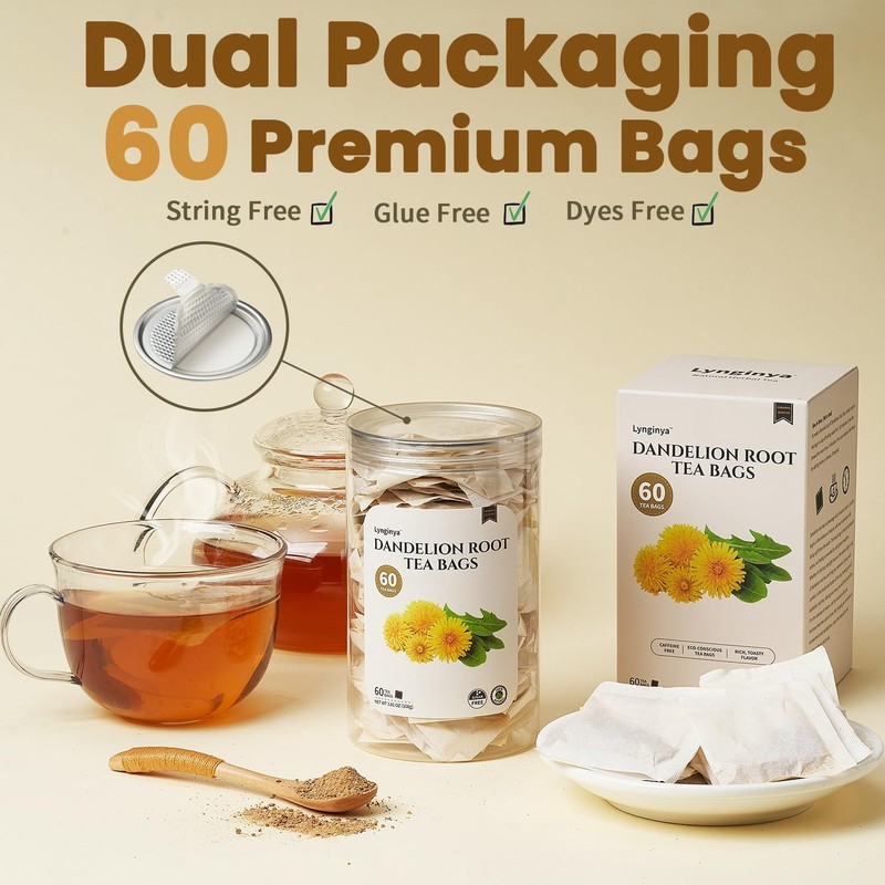 Dandelion Root Tea, 60 Tea Bags - Premium Roasted Dandelion Root - Natural Herb gallery