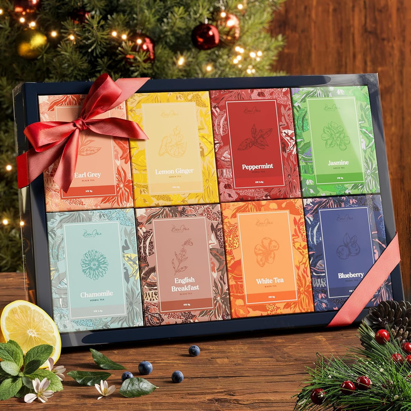 Tea Gift Set Sampler Variety Pack 32 Tea Bags 8 Flavors Holiday Gift Box Organic gallery