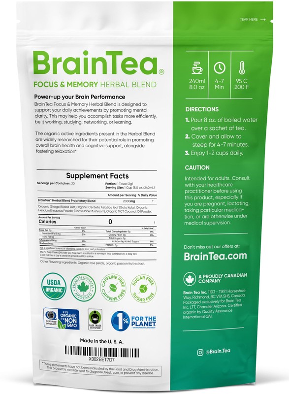 Focus & Memory - Organic Memory Tea Brain Booster, Ginkgo Biloba Tea, Gotu Ko... gallery