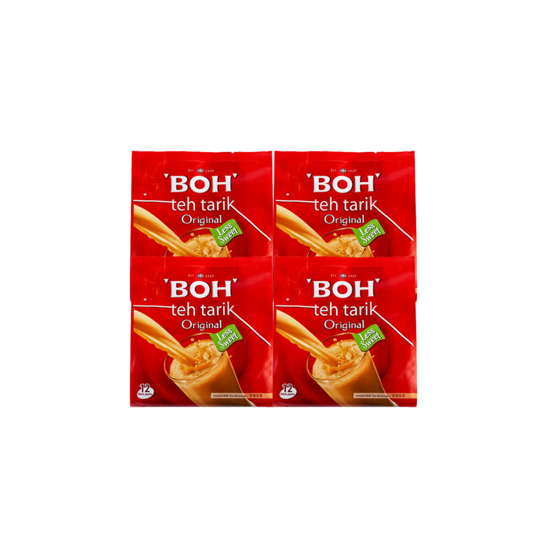 BOH Teh Tarik 4 x Packs – Less Sweet Malaysian Tea (12 Sachets x 27 gram)
