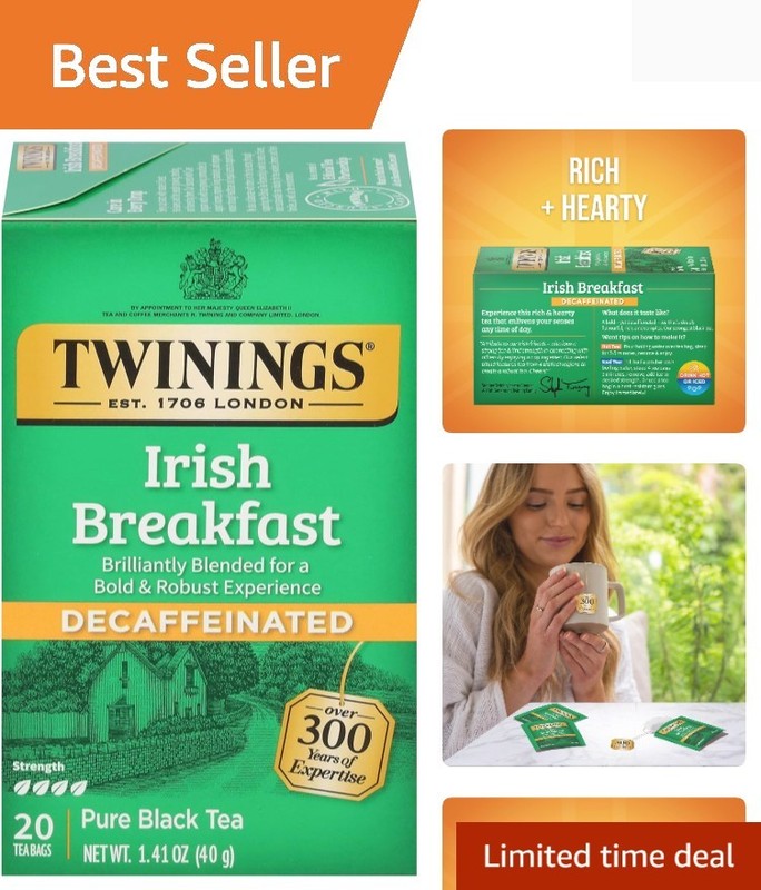 Decaffeinated Irish Breakfast Black Tea Individually Wrapped Bags, 20 Count P…