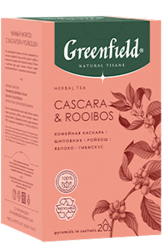 GREENFIELD HERBAL TEA CASCARA & ROOIBOS 20 Tea Bags Made in Russia RF NO GMO