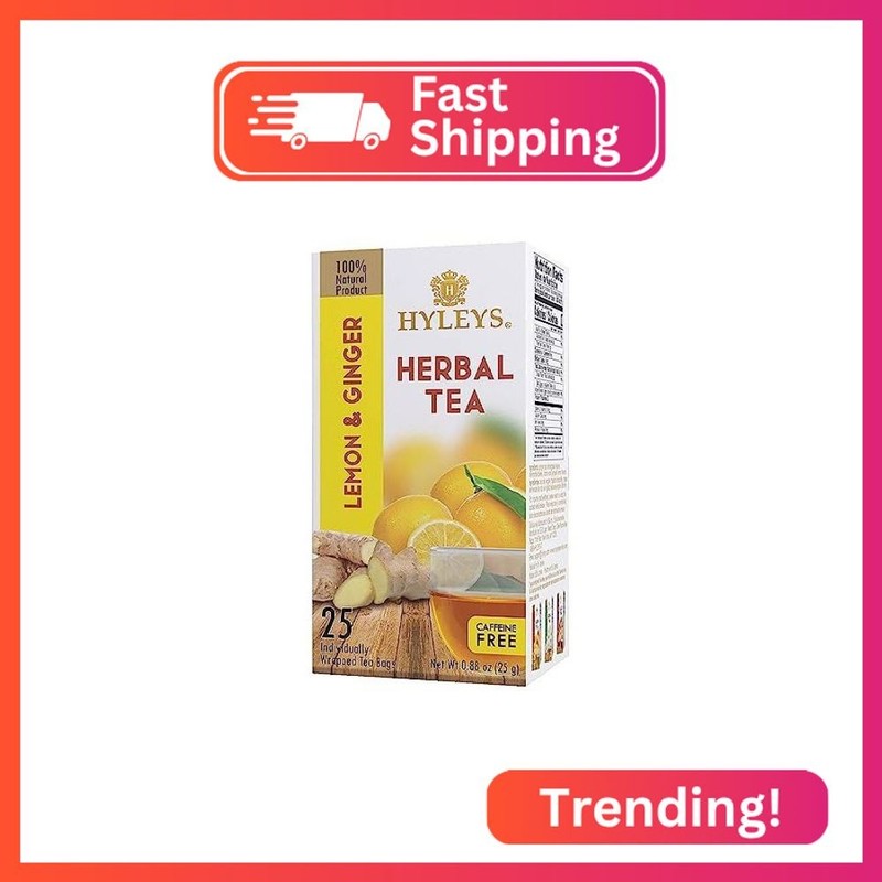 HYLEYS Tea Lemon & Ginger Herbal Tea, 25 Count