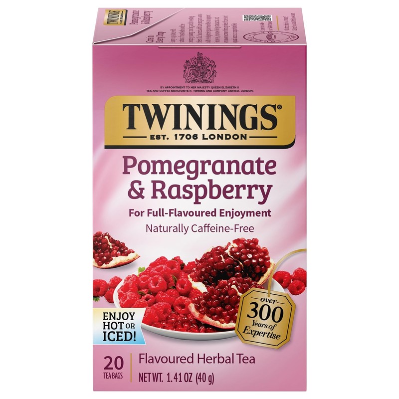 Twinings Pomegranate Raspberry Herbal Tea 20 Count Pack of 6 Caffeine Free