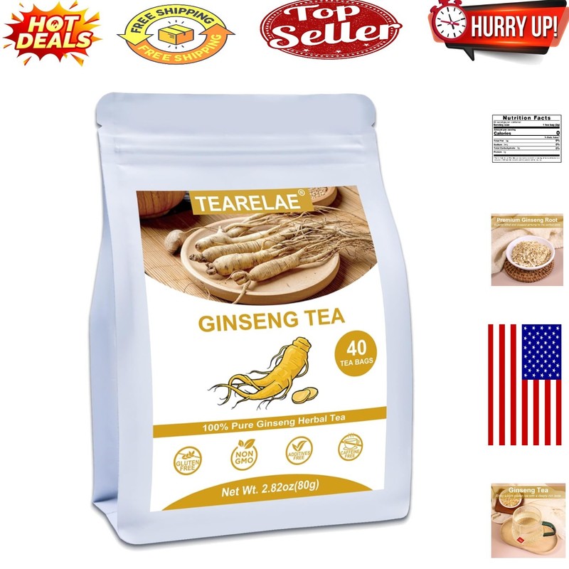 Pure Ginseng Root Tea Bags – 40 Count for Energy & Focus