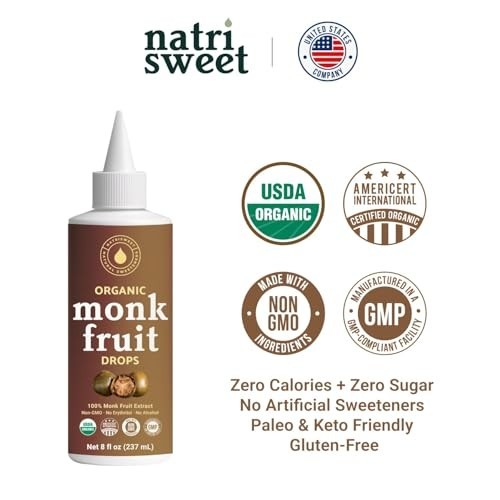 Organic Monk Fruit Liquid Sweetener Drops, 100% Pure Extract, Zero Sugar & No…