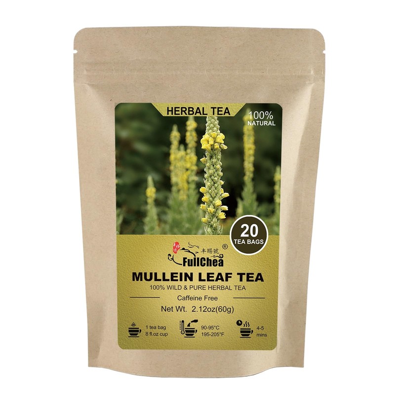 FullChea – Mullein Leaf Tea Bags 20 Teabags 3g/bag For Lungs – Non-GMO – Caff…