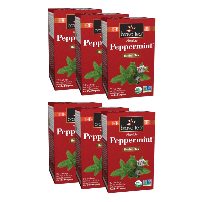 Absolute Peppermint by Bravo Tea (6 Boxes of 20 Teabags Each)