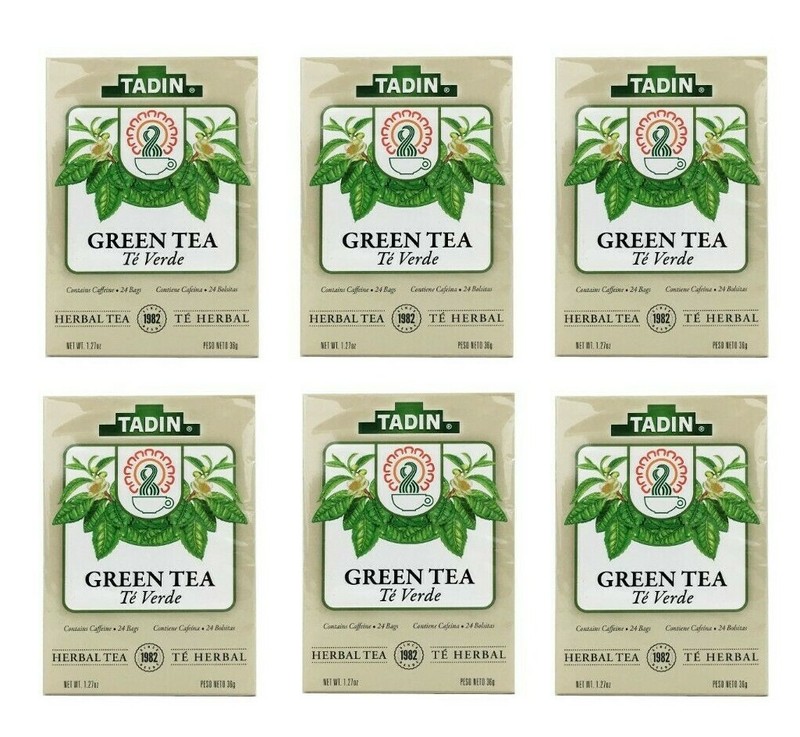 Tadin Green Tea, With Caffeine, Made in USA, 24 Bags. Pack of 6 Exp. 2/2025