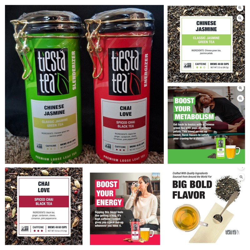 2pc Chai Love Spiced Black Tea & Chinese Jasmine Green Tea Caffeine 40-50 Cups