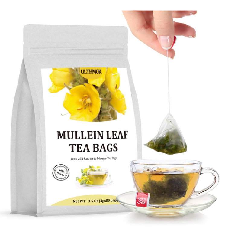 Premium 50 Mullein Leaf Tea Bags. Made with 100% Pure Mullein Leaves, for Lungs