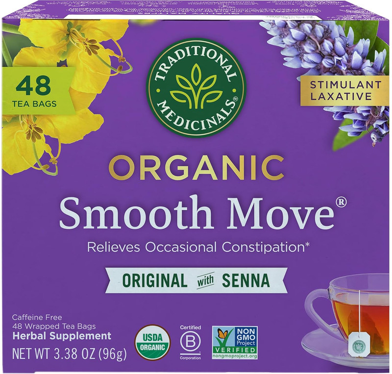 Tea, Organic Smooth Move, Relieves Occasional Constipation, Senna – 48 Tea Bags