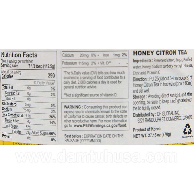 DAMTUH Honey Korean Citron Marmalade Tea 1.7lbs x 1 Bottle, Herbal Tea gallery