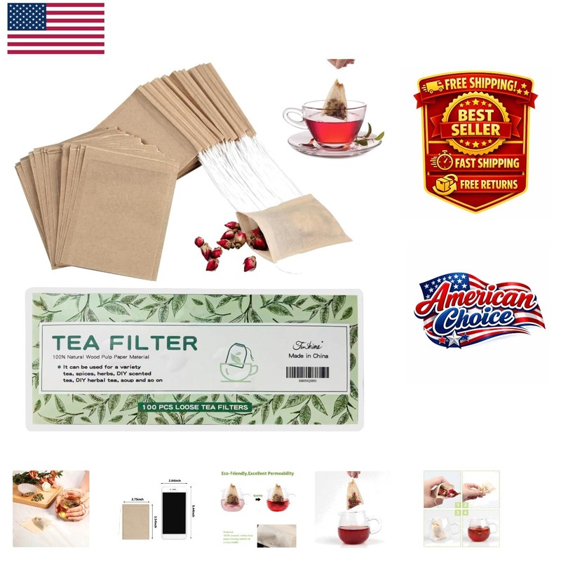 100 Count Natural Wood Pulp Empty Drawstring Tea Bags for Brewed Perfection
