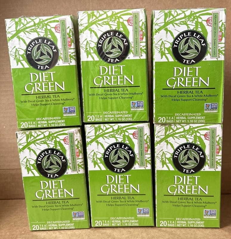 6x Triple Leaf Tea Diet Green Herbal Tea. Decaffeinated. Best By 05/2026