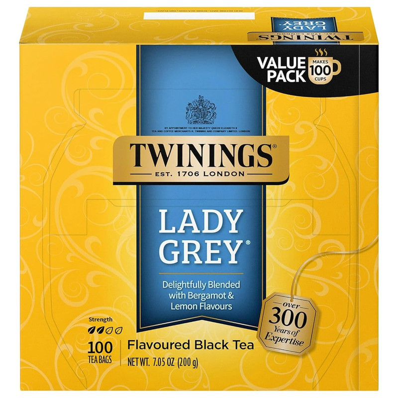 Lady Grey Black Tea Individually Wrapped Bags, 100 Count (Pack of 1), Orange Pee