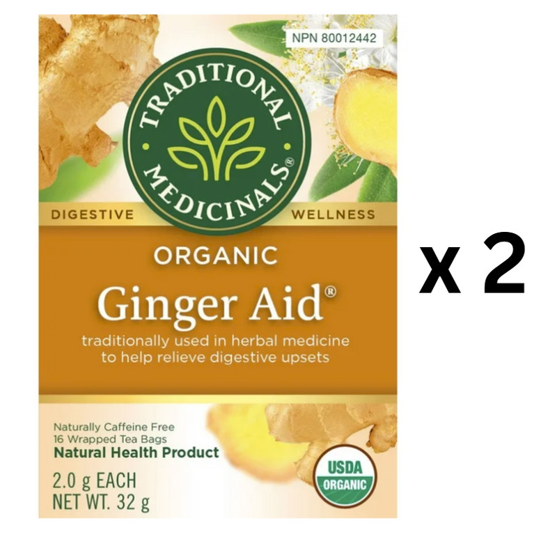 Traditional Medicinals Ginger Aid, 16 Wrapped Tea Bags – Pack of 2