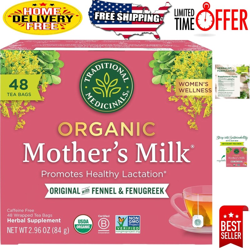 48 Count Organic Mother's Milk Tea Bags - Caffeine-Free Herbal Blend for Moms