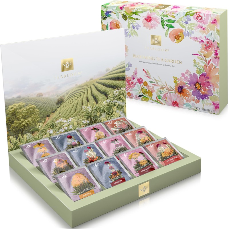 Teabloom Flowering Tea Chest – Curated Collection of 12 Gourmet Flowering Teas