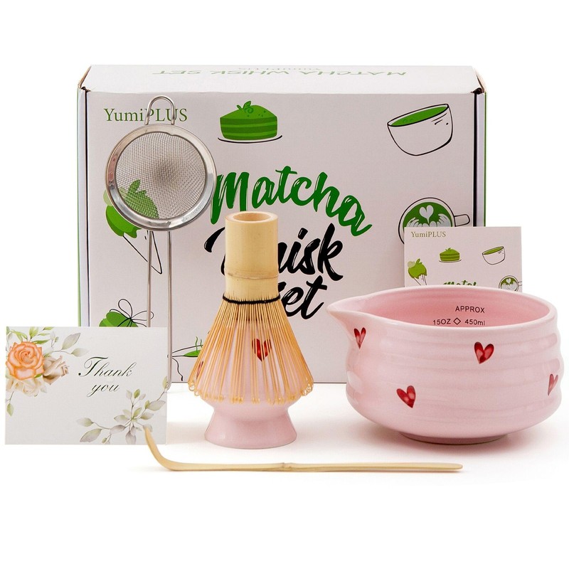 5pcs Premium Matcha Set,Ceramic Bowl with Spout and Whisk set, Ceremonical Ma…