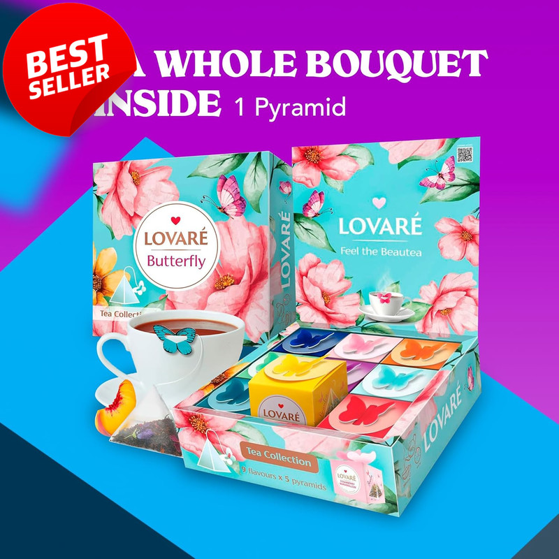 Assorted Tea Sampler 45 Pack Pyramid Bags 9 Flavors Black Green Fruit Gift - US gallery