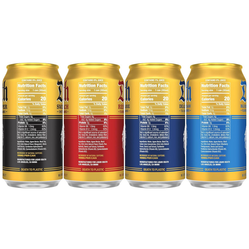 Liquid Death Iced Tea - Variety, Less Sugar*, Boost of Caffeine, B Vitamins, No gallery