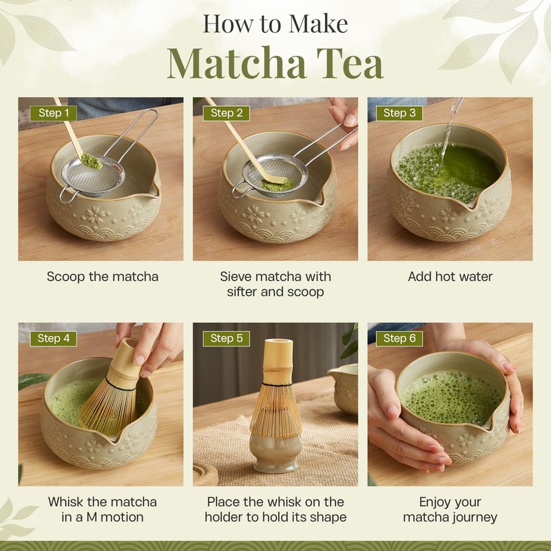 Matcha Whisk Set 9pcs – Matcha Tea Set with Ceramic Matcha Bowl, Bamboo Whisk... gallery