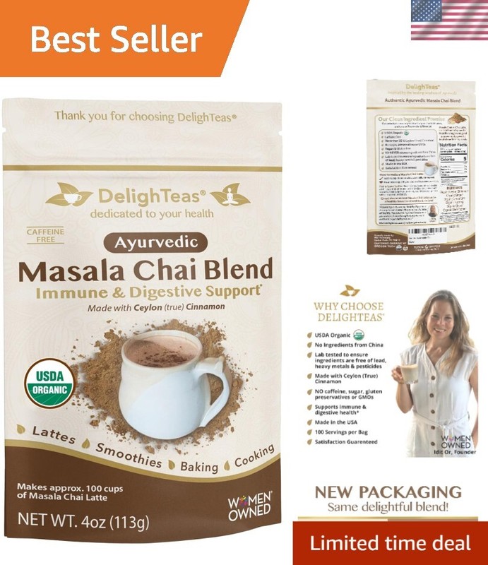 Caffeine-Free Organic Chai Tea Powder | Vegan, Keto, 100 Servings – 4oz