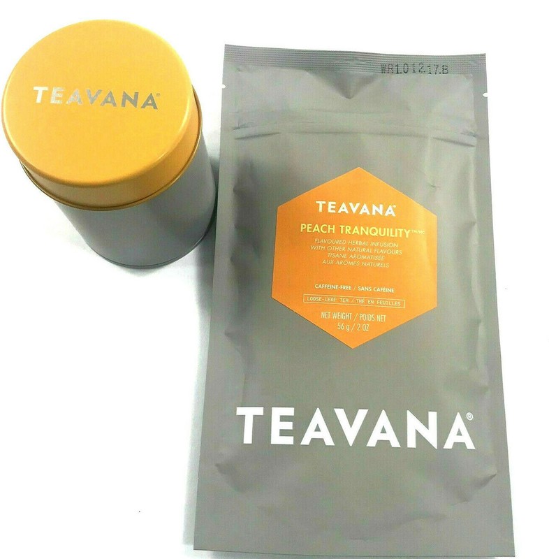 🍑🌈 🍑 NEW! 2 OZ TEAVANA PEACH TRANQUILITY HERBAL FACTORY SEALED TEA & TIN 🌈🍑 gallery