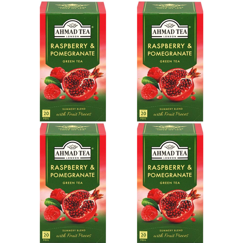 Ahmad Raspberry & Pomegranate Green Tea 20 Bags Refreshing & Aromatic (4 Packs)