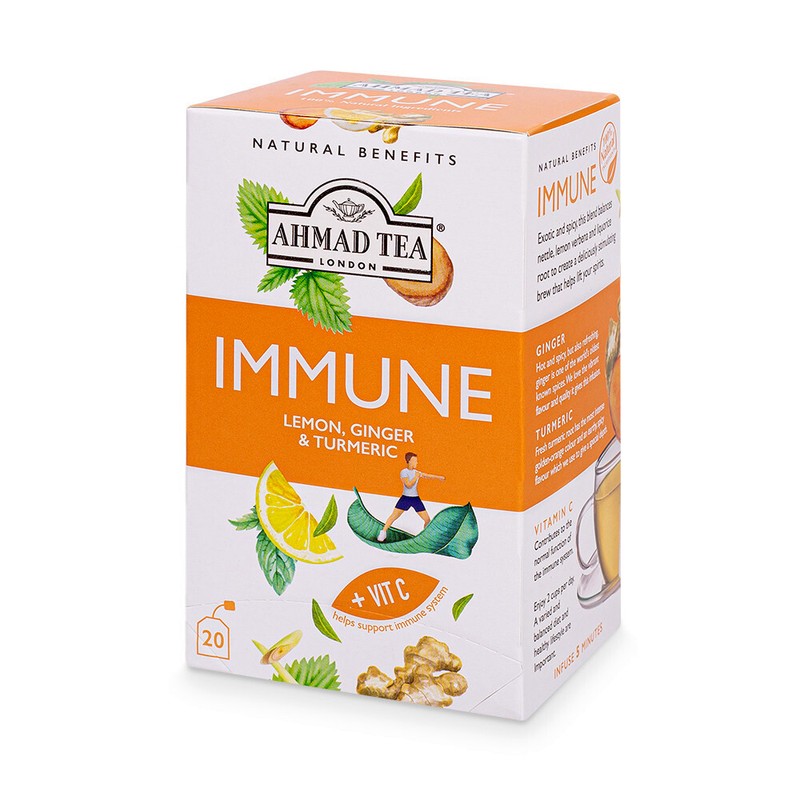 Immune Herbal Tea Lemon, Ginger & Turmeric 1 Case (6 boxes of 20 ct Tea Bags)