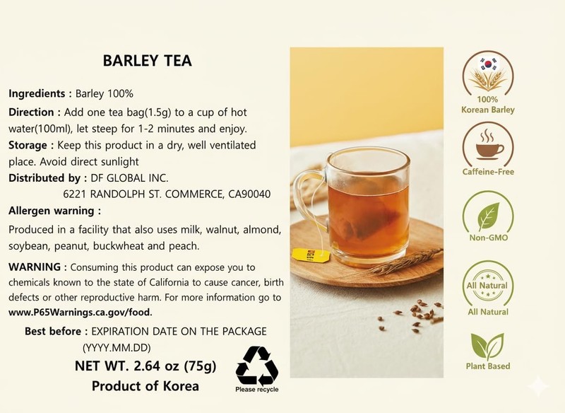 Korean Barley Tea, Roasted Barley Tea Bags, Boricha Mugicha, CaffeineFree, 50... gallery