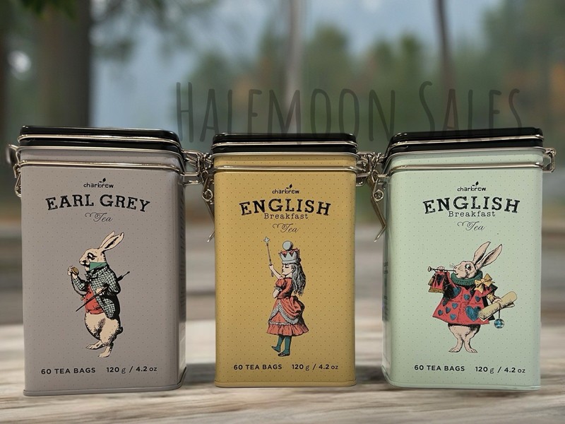 Charbrew Alice In Wonderland Tea Tin Set Of 3 English Breakfast Earl Grey