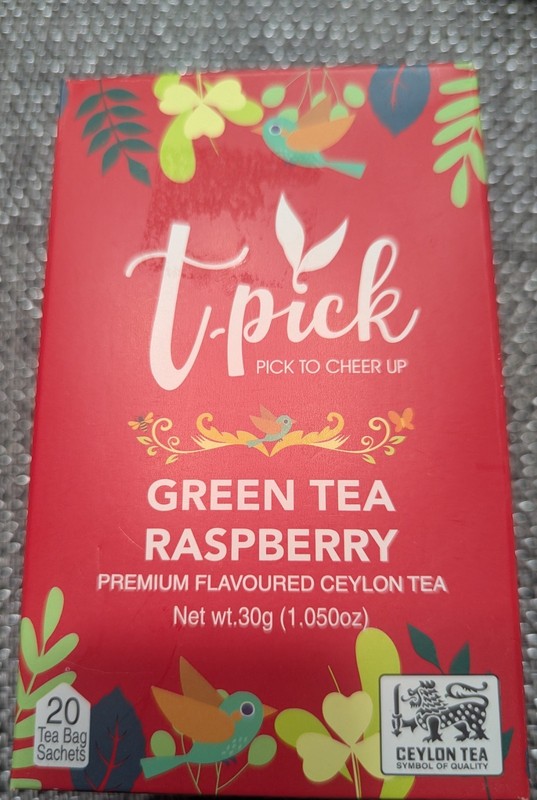t-PICK Green Tea RASPBERRY Ceylon Tea 20 Bags Per Box