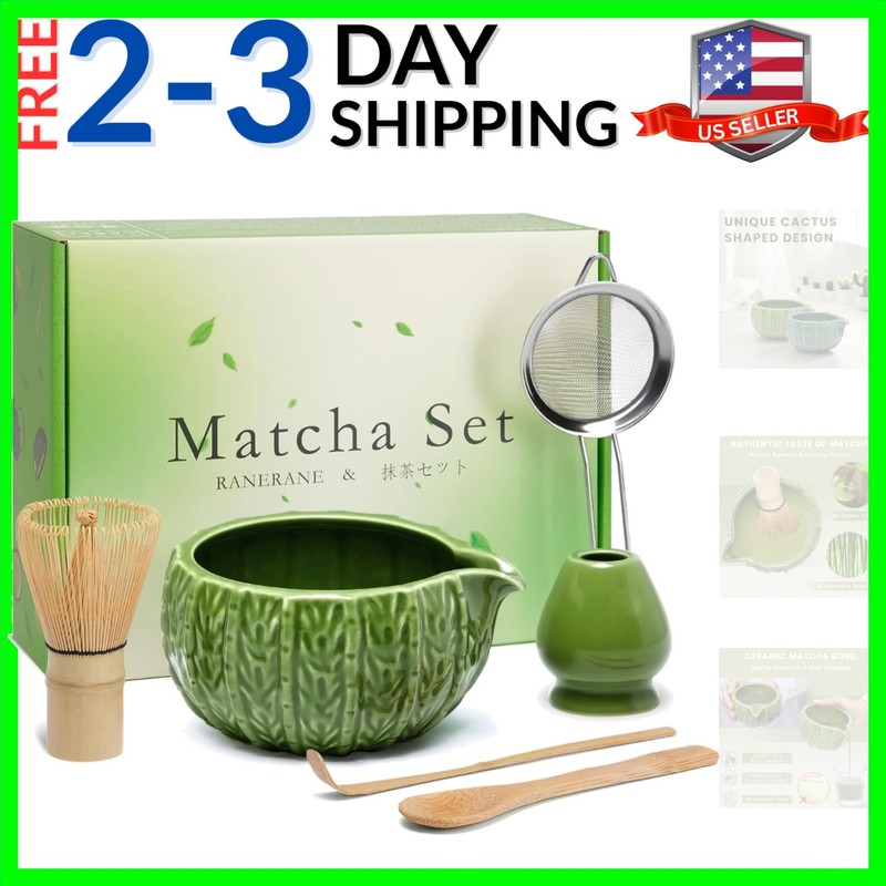 Matcha Whisk Set, Cactus Ceramic Matcha Set Includes Matcha Bowl, Matcha Whis...