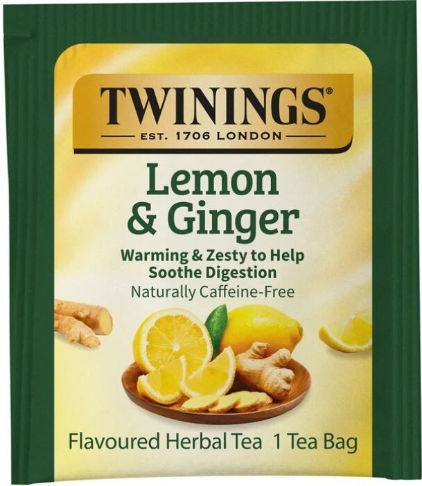 Twinings Lemon & Ginger Herbal Tea Bags, Caffeine Free, 50 Count Box gallery