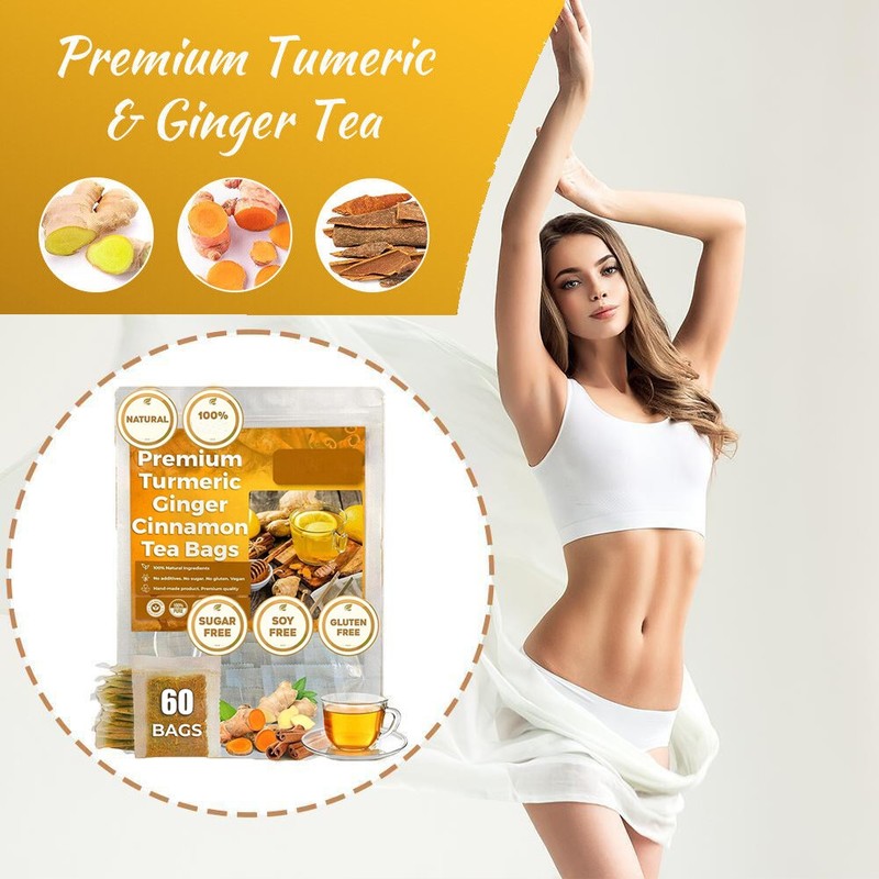 60Bags Turmeric Ginger Cinnamon Tea No Additive Support Brain Weight Sleep-Skin gallery
