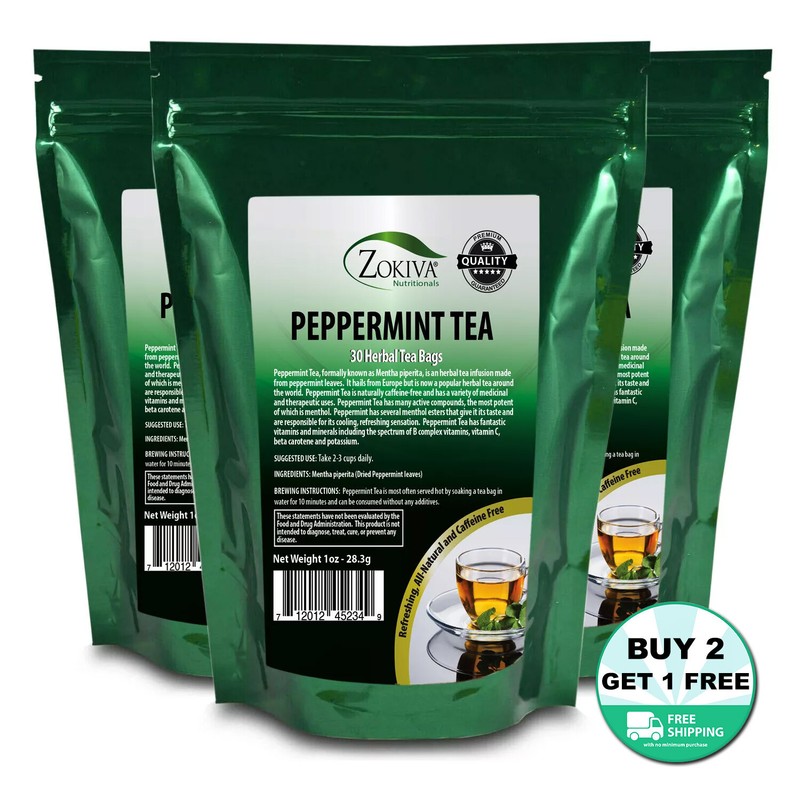 Peppermint Tea Bags 3-PACK (90) 100% Natural Mentha Piperita in Resealable Pouch