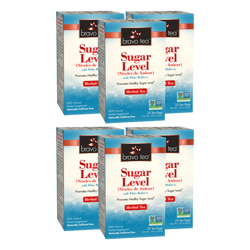 Sugar Level Tea by Bravo Tea (6 Boxes of 20 Teabags Each)