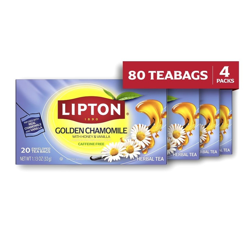Chamomile Tea Bags, Fruit & Herbal Tea, Caffeine Free, 20 Count, pack of 4