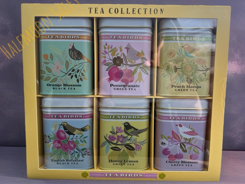Tea Birds Tin Tea Assorted Orange, Cherry, Pomegranate, English & More Gift Box