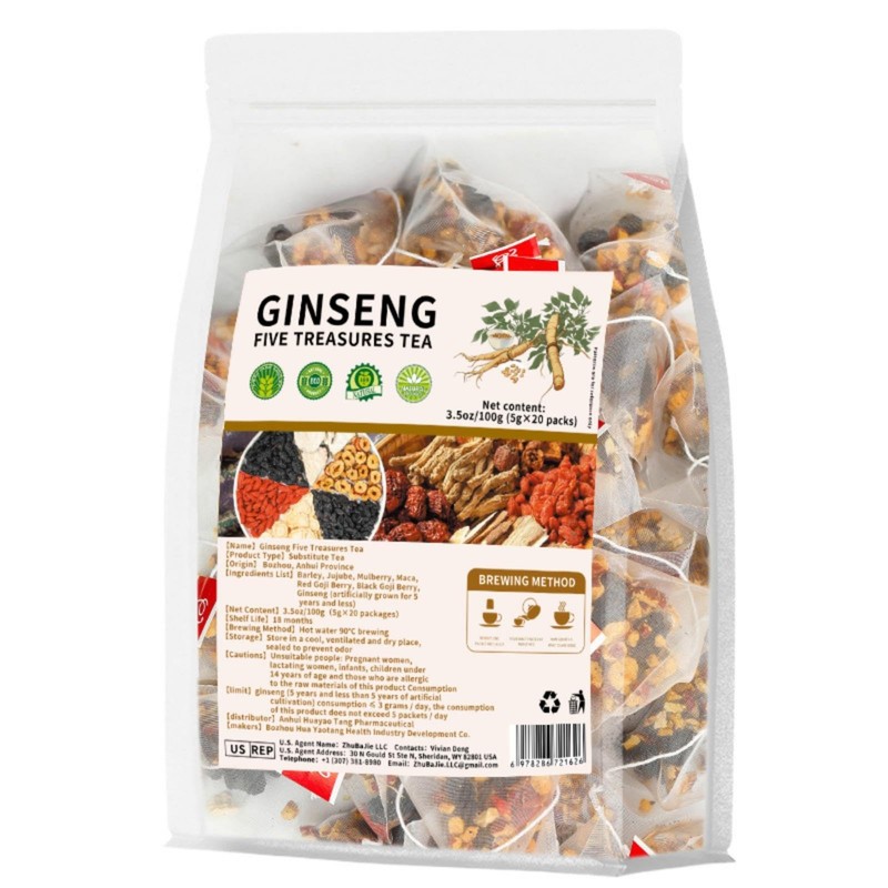 Ginseng Five Treasures Kidney Tea for Women and Men,Traditional Chinese Herba...