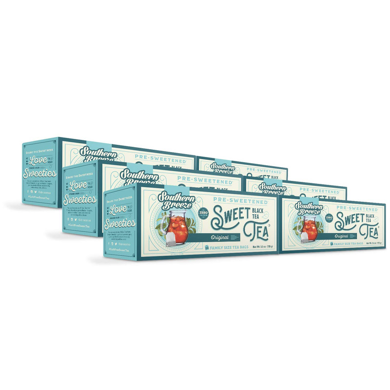 Sweet Tea Original Iced Tea, Black Tea, Zero Carbs, 22 Family Size Tea Bags, 6 P