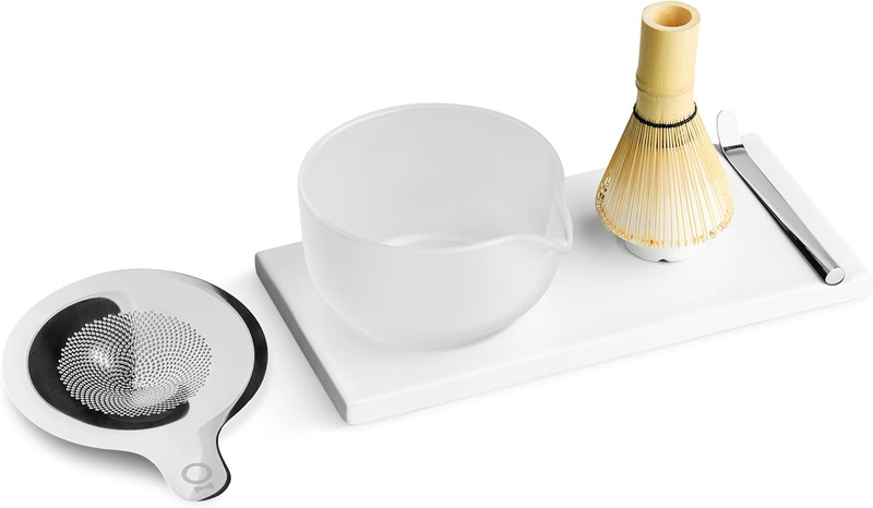 Complete Matcha Tea Set with Bowl, Whisk, Spoon & Tray – Matte White