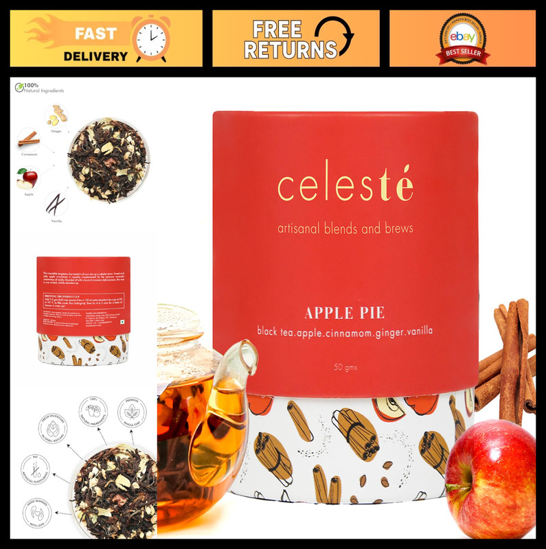 Premium Apple Cinnamon Tea – Loose Leaf Black Tea with Ginger & Vanilla, 25 Cups