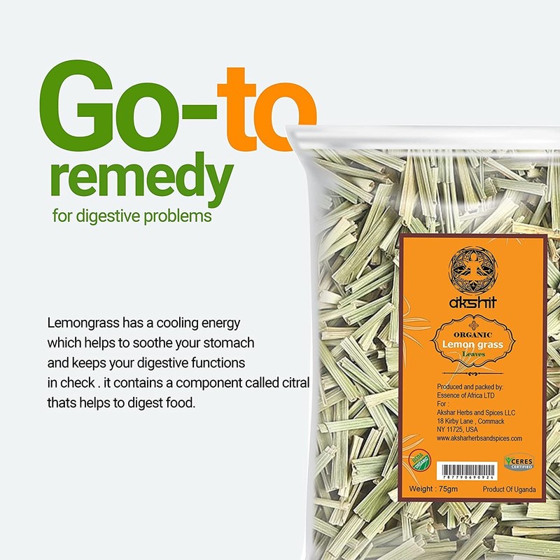Akshit Organic Dried Lemongrass, Loose leaf tea, Te De Limon, 100% USDA Certifie