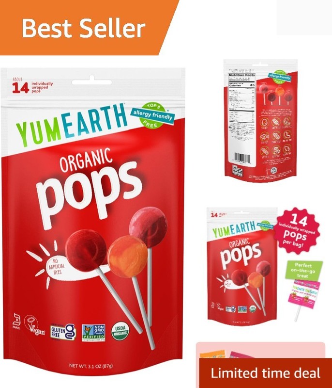 Organic Variety Pack Lollipops – 14 Fruit Flavors, Allergy-Friendly,