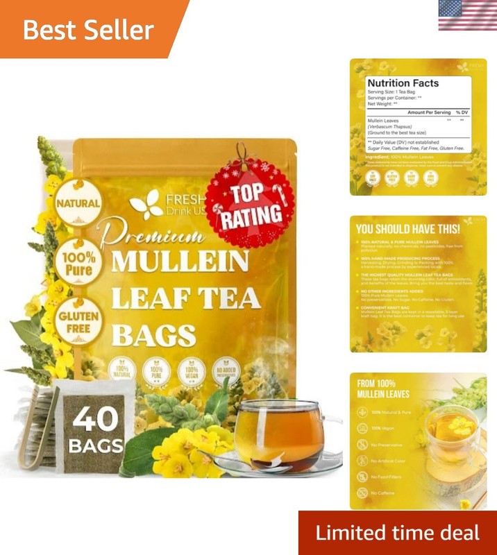 40 Biodegradable Mullein Leaf Tea Bags – Natural Lung Detox, Caffeine Free