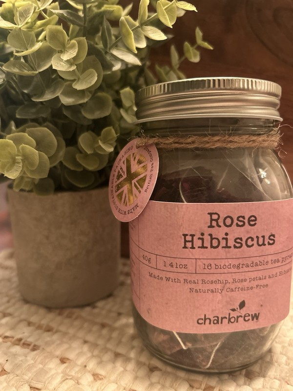 Charbrew ROSE HIBISCUS 16 Bio Tea Pyramid Bags In Mason Jar