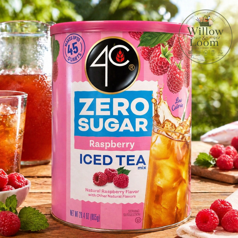 4C Zero Sugar Raspberry Iced Tea Mix 28.4oz Natural Raspberry Flovor 45 Quarts